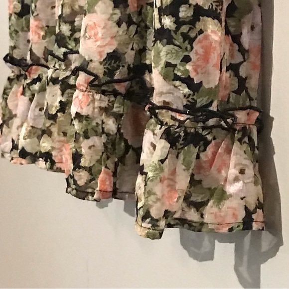 NWT Lush Black & Coral Floral Ruffle Mini Dress w/Sheer Puff Long Seeves Sz S,M - Picture 3 of 8